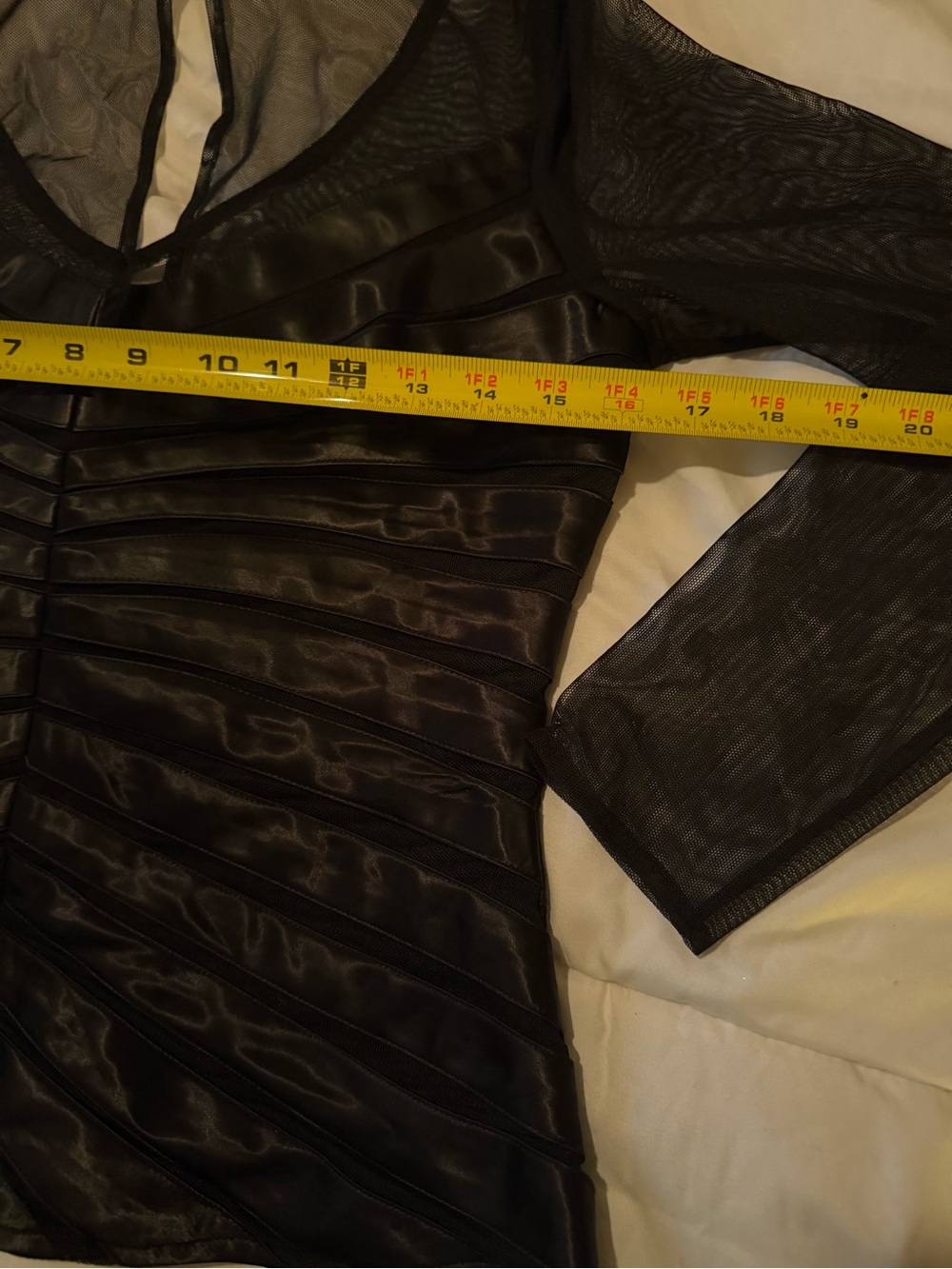 Dress Barn Black Sheer Mesh and Satin Stripe V-Neck Top - Picture 6 of 10